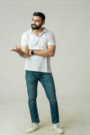 Handsome young guy posing in studio - isolatedの写真素材