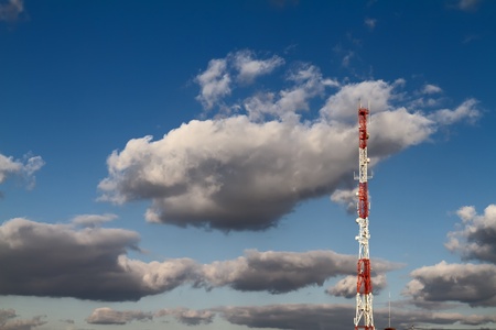 Communication tower with a large number of antennas installedの写真素材