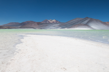 the water of this lake has an incredibly unnatural colorの写真素材