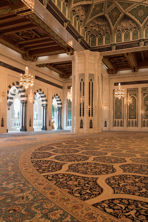 The mosque of Qaboos, in Muscat is the largest in Oman. Built in white marble, it contains the largest carpet in the worldのeditorial素材