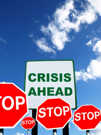 crisis ahead. warning signs on sky background        