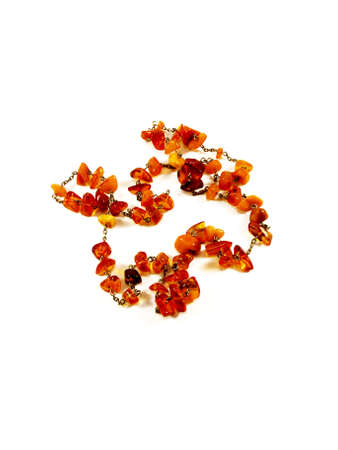 amber necklace on white backgroundの写真素材