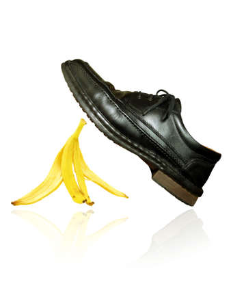  banana peel under the black shoeの写真素材
