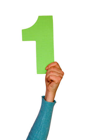 number one in hand,isolated on white backgroundの写真素材
