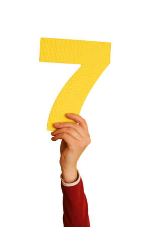  number seven in hand,isolated on white backgroundの写真素材