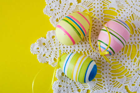  colorful easter eggs on decorative  napkinの写真素材