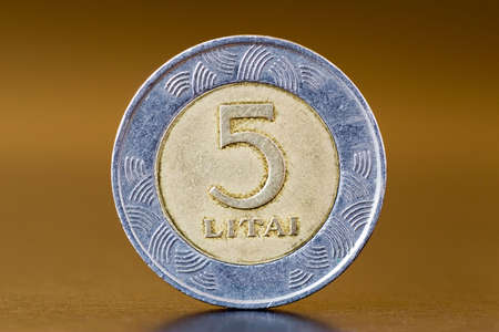 close-up of a lithuanian five litas coinの写真素材