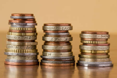 close-up of a three stacks of coinsの写真素材
