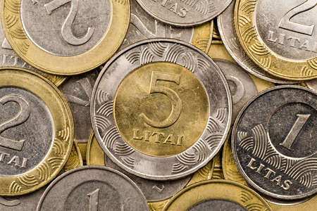 close up of a lithuanian currency litas の写真素材