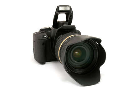 modern dslr photo camera isolated on white background (front view)の写真素材