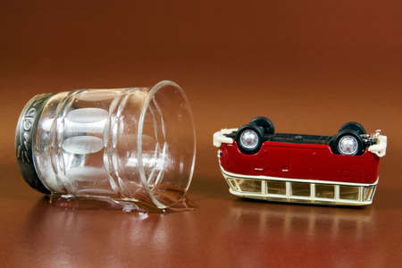 drinking and driving .empty glass and car accidentの写真素材