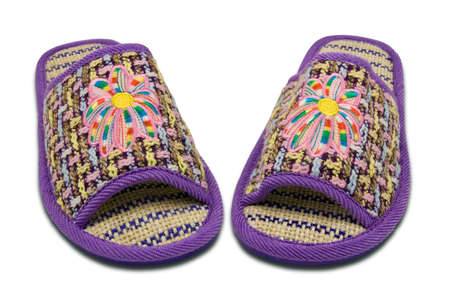 woman house slippers isolated on white backgroundの写真素材
