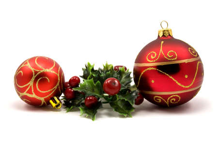 winter holiday decoration with christmas baubles and plantの写真素材