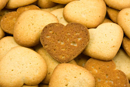 close up of  heart shaped brown cookiesの写真素材