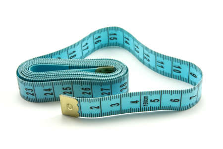 blue measure tape over a white background