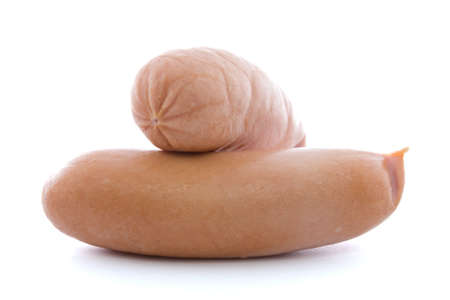 two sausages isolated on a white background.の写真素材