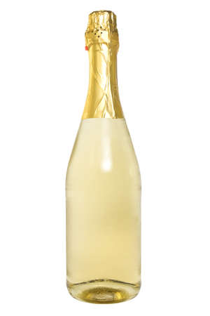 bottle of champagne over a white background.の写真素材