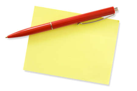 red pen and yellow memo. ready for your own message.の写真素材