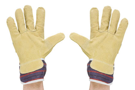two hands with work gloves. isolated on a white background