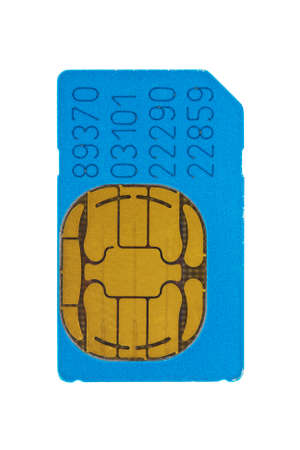  blue gsm phone sim card  isolated on white background の写真素材