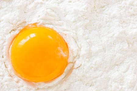 yellow egg yolk in the white flour の写真素材