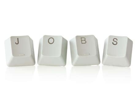 computer keyboard  keys spelling jobs on white backgroundの写真素材