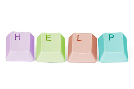 computer keyboard keys spelling HELP on white background