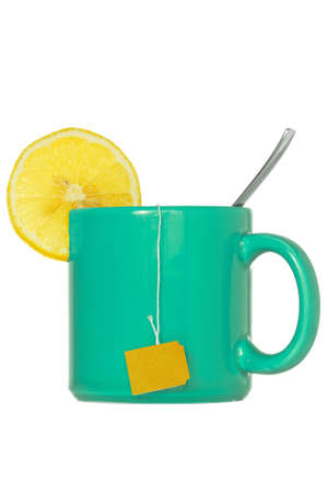 	Teacup with a lemon slice, isolated  on white backgroundの写真素材