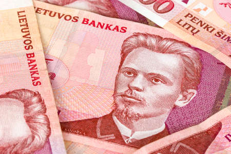 	Lithuanian currency background  Close-up image of five hundred litas banknotesの写真素材