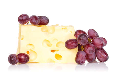 Bunch of grapes and cheese isolated on white background の写真素材