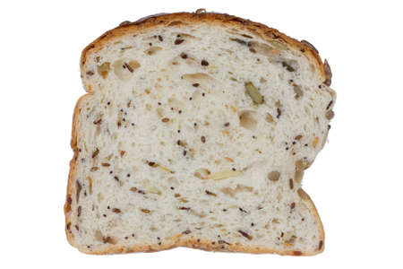 Bread slice with mixed seeds isolated on white background 