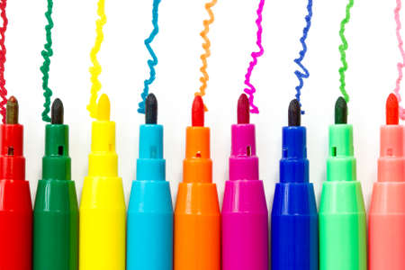 Various color felt-tip pens  isolated on white backgroundの写真素材