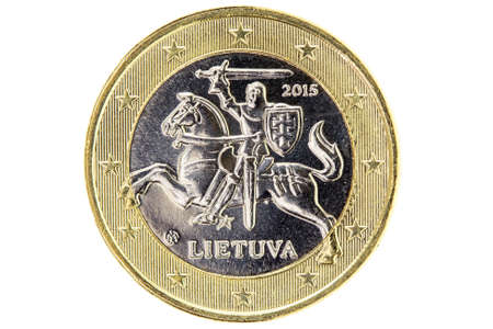 Lithuanian One Euro coin isolated over a white backgroundの写真素材