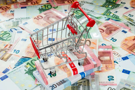 Concept for purchasing power, shopping, money printing and inflationの写真素材