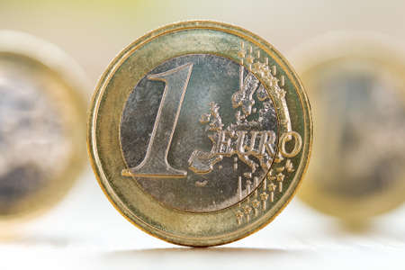 Extremely close up view of one Euro coinの写真素材