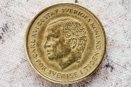 Obverse of ten Swedish kronor with Carl XVI Gustaf portraitの写真素材