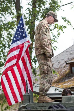 Kupiskis, Lithuania - June 12, 2016: Military equipment and soldiers in Dragoon Ride IIのeditorial素材