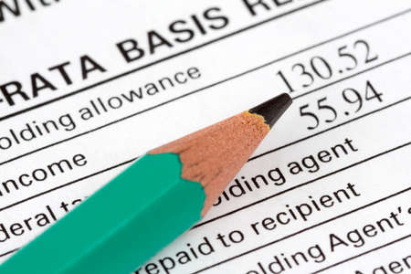 Tax form business financial concept: macro view of individual tax form and pencil