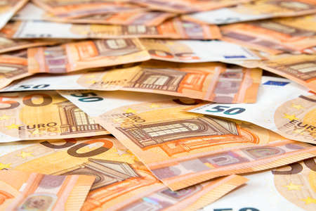 Close-up of Fifty Euro banknotes currency of the European Unionの写真素材