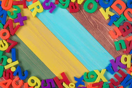 Border of colorful letters and numbers with copy-spaceの写真素材