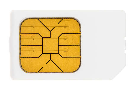 Used mobile phone sim card, isolated on white backgroundの写真素材
