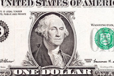US president George Washington portrait on the one dollar fragmentのeditorial素材