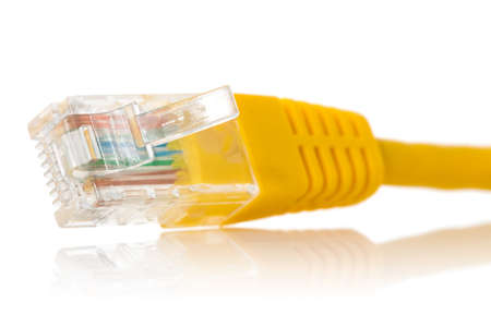 Yellow internet cable isolated on white background