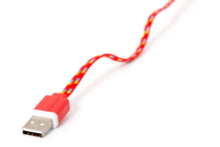 Braided USB cable isolated on white backgroundの写真素材