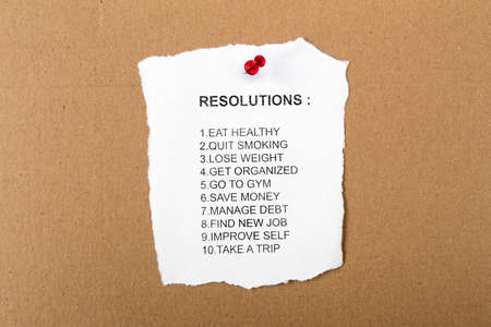 List of resolutions for new year or in general pinned to a notice board の写真素材