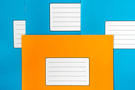 School books with blank labels for your own text