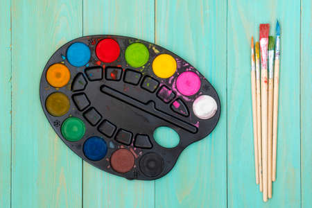 paint and brushes.Top viewの写真素材