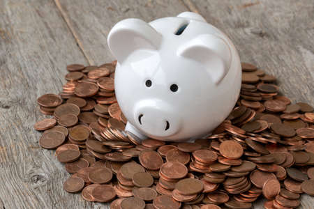 Piggy bank and pile of coins,economy or savings concept