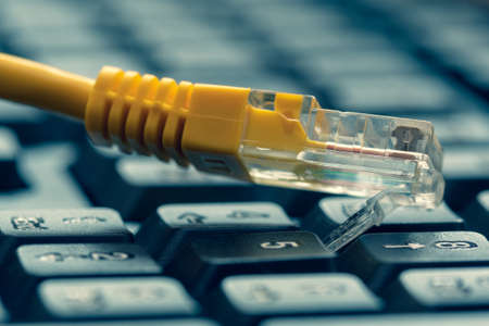 Yellow internet switch on computer keyboard,close-up