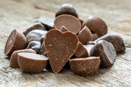 Pile of heart shaped gourmet chocolate Valentine's Day candy